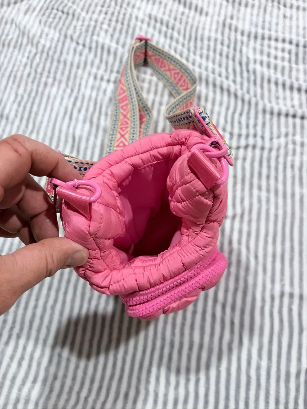 Simply Southern Pink Quilted Kids Crossbody Bag with Patterned Strap